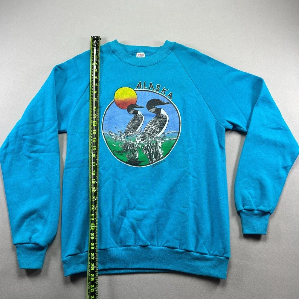 Vintage Jerzees By Russell Sweatshirt Men Large Blue Alaska Loons Graphic Cotton